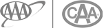 The image shows two logos. The left is a triple "A" with a swoop, and the right is "CAA" in an oval.
