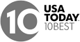 The image is a logo featuring "10" and "USA TODAY 10BEST" in grayscale, likely representing a recognition or ranking.